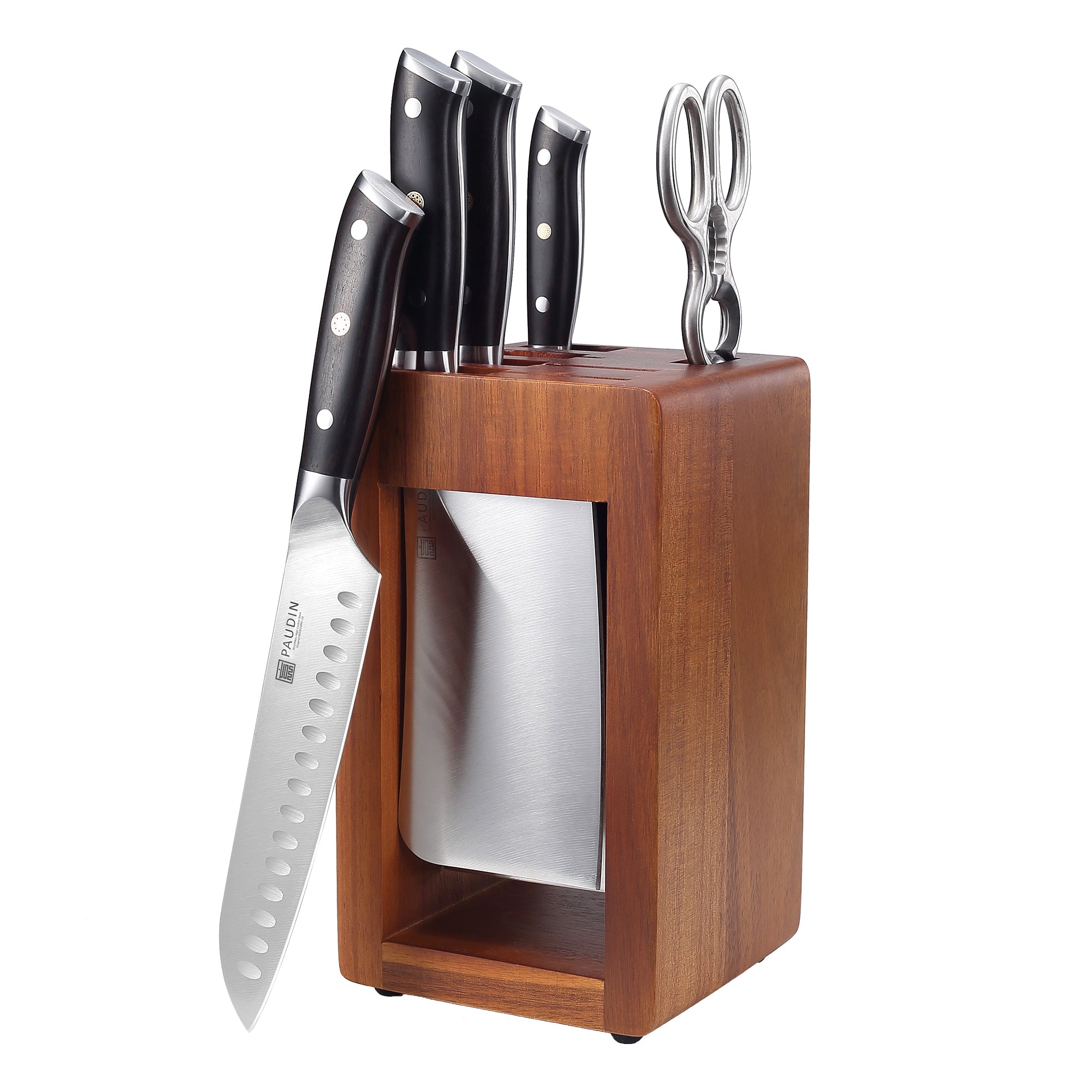 PAUDIN 6PCS Knife Block Set High Carbon Stainless Steel Kitchen Knife Set CS-5A