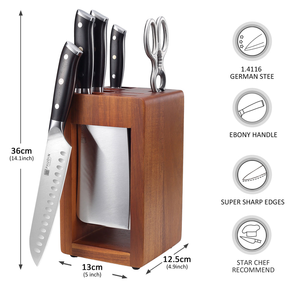 PAUDIN 6PCS Knife Block Set High Carbon Stainless Steel Kitchen Knife Set CS-5A