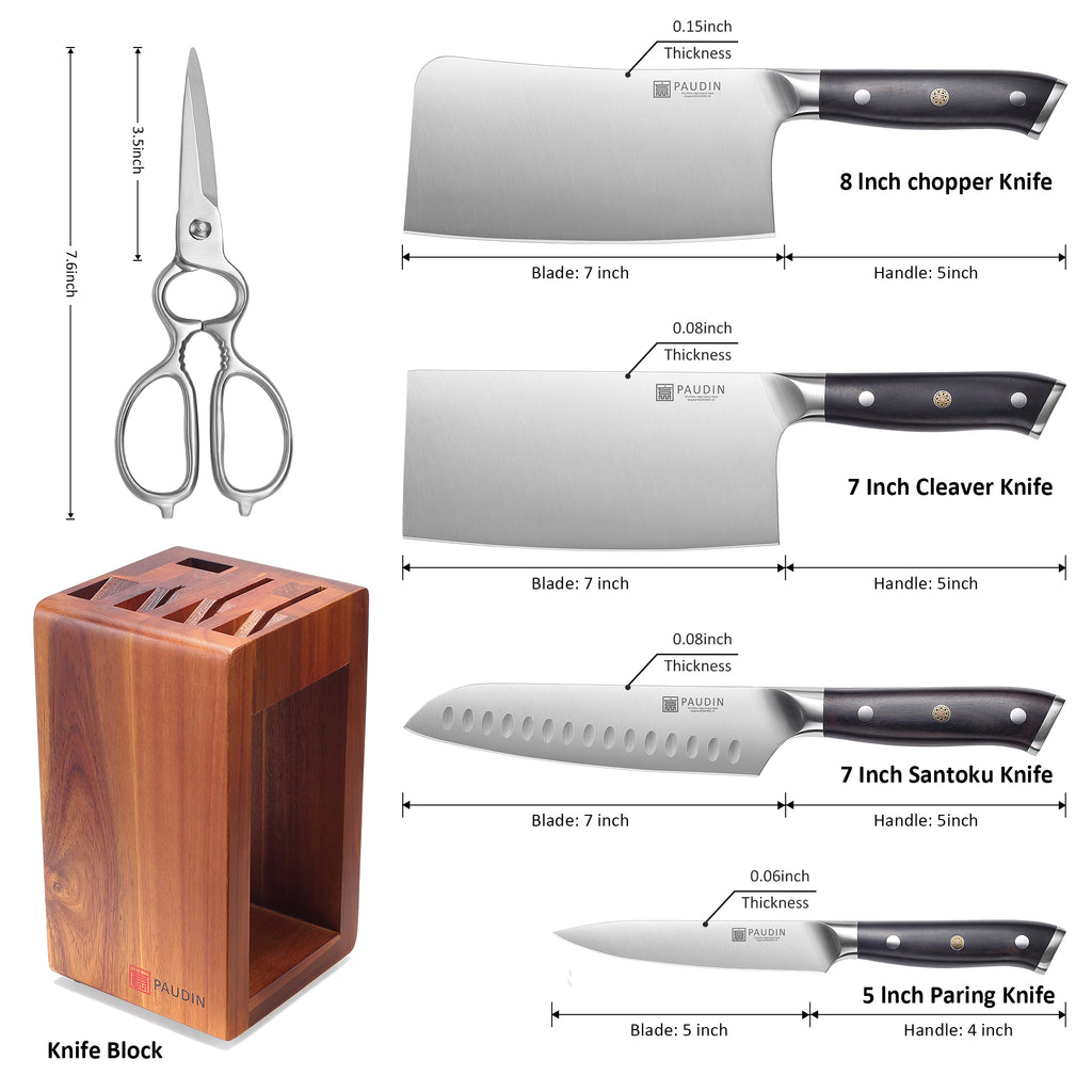 PAUDIN 6PCS Knife Block Set High Carbon Stainless Steel Kitchen Knife Set CS-5A