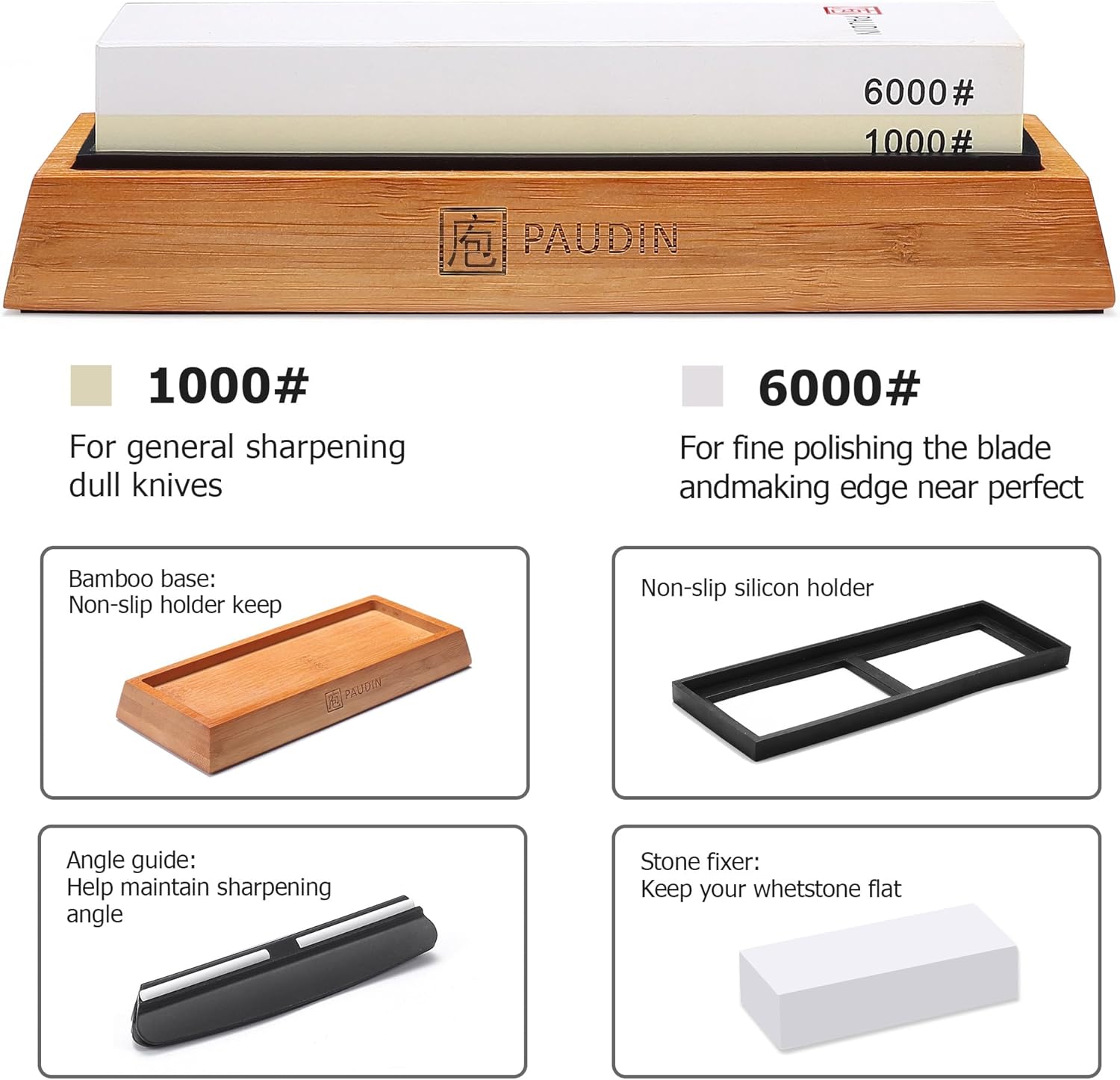 Premium Whetstone Knife Sharpener Stone Kit 1000/6000 Grit KW1