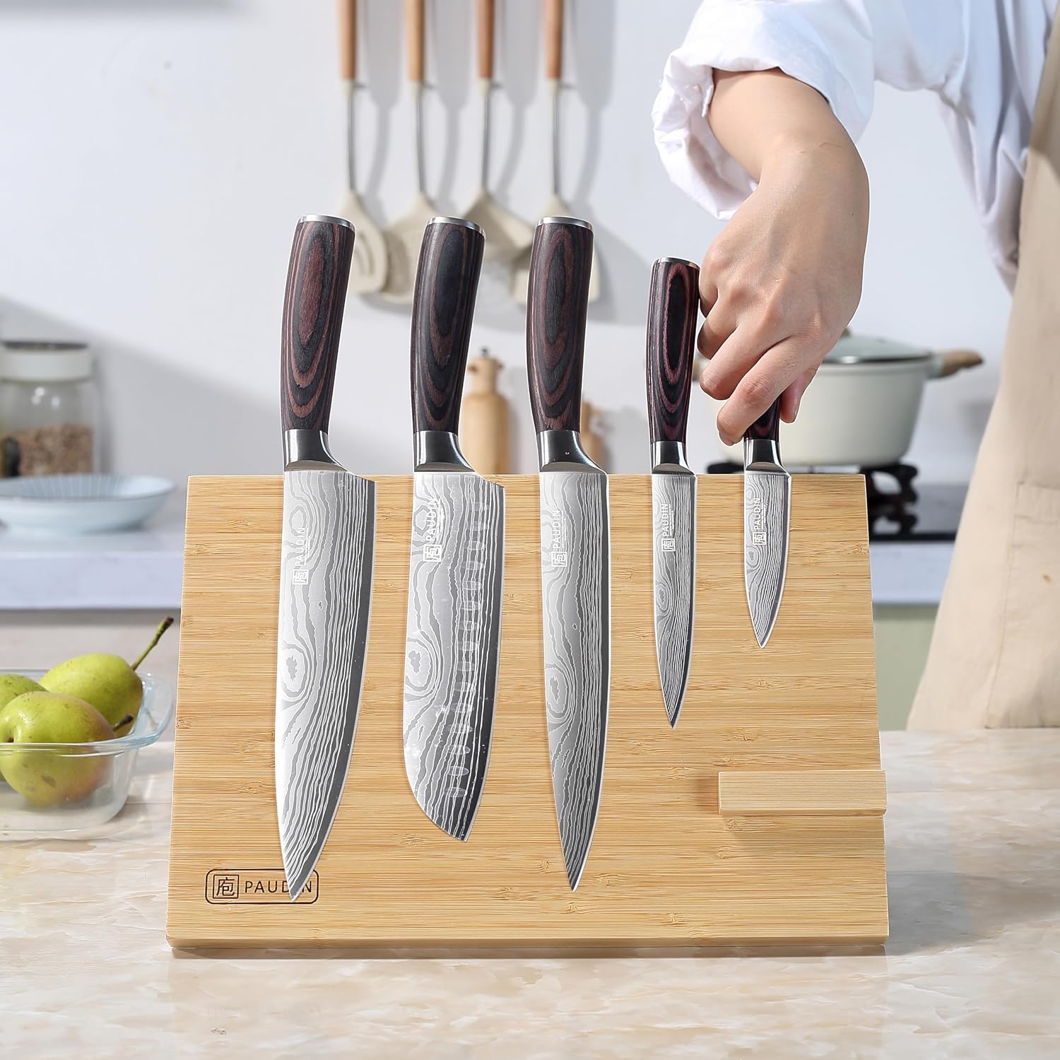 Magnetic Knife Block Bamboo Detachable WS4