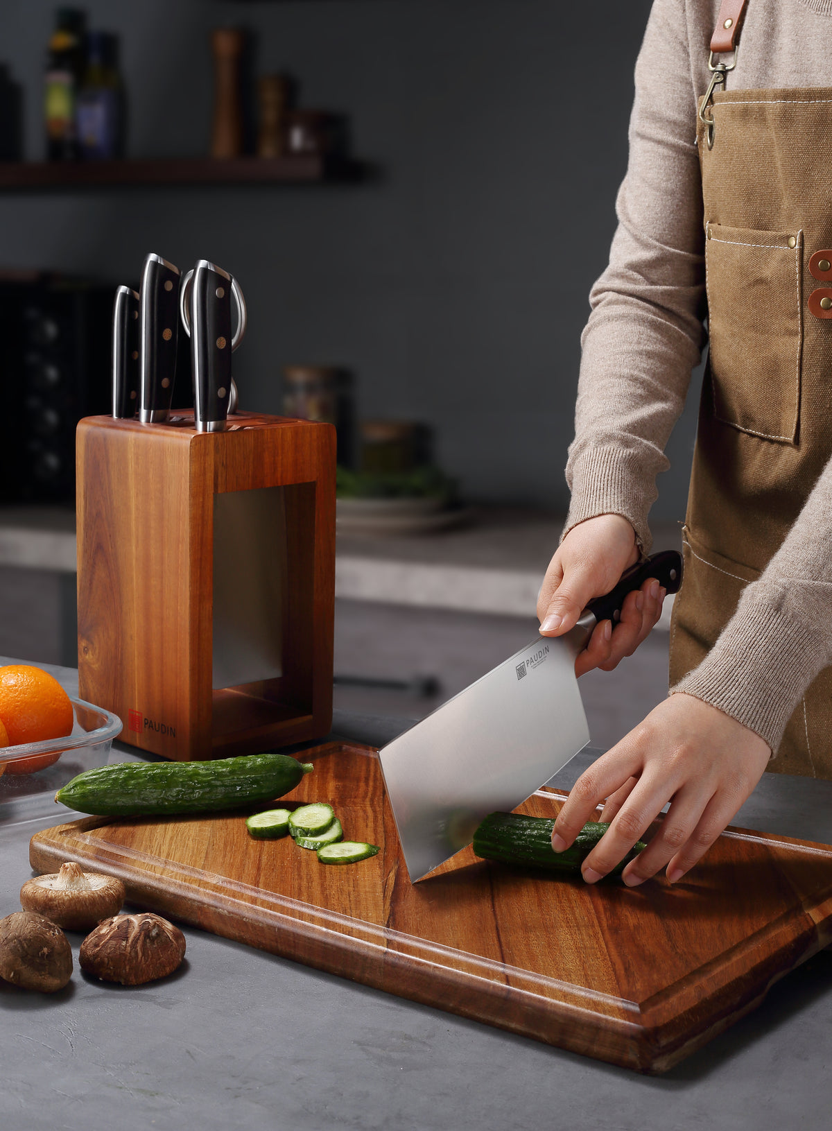 PAUDIN 6PCS Knife Block Set High Carbon Stainless Steel Kitchen Knife Set CS-5A